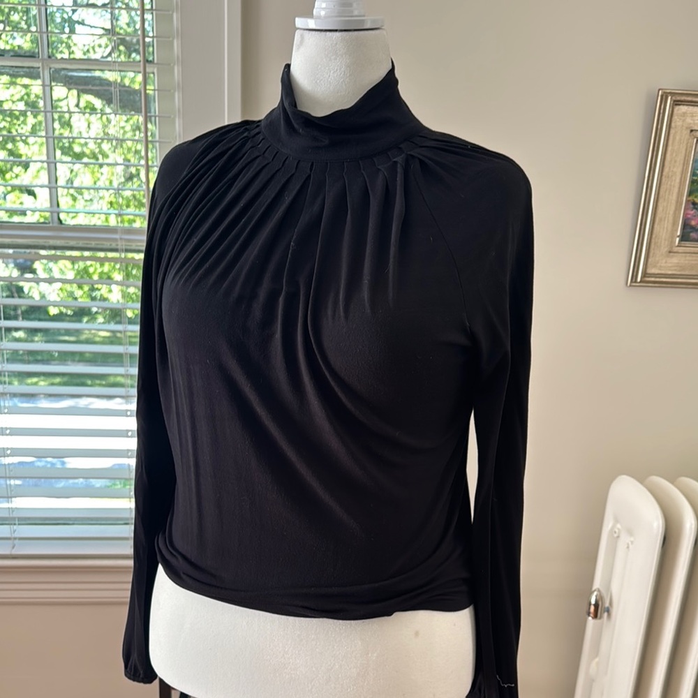 Michael Kors Black Ruched Long Sleeve Blouse
